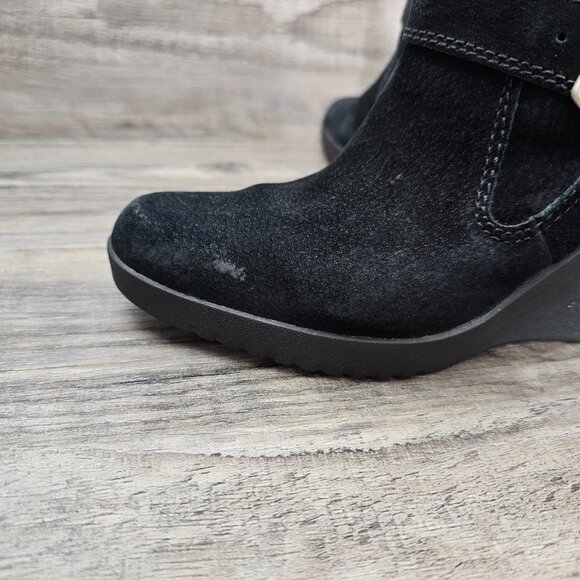 UGG Gissella Womens Suede Sheepskin Shearling Wedge Zip Black Ankle Boots 5593 - Picture 14 of 14